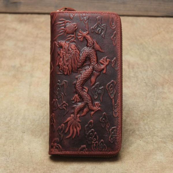 retro crazy horse leather embossed wallet 2021 dragon pattern long men wallets card holder handmade cowhide purse, Red;black
retro crazy horse leather embossed wallet 2021 dragon pattern long men wallets card holder handmade cowhide purse, Red;black