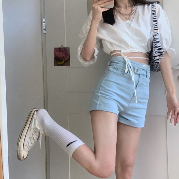 women's shorts curled elastic jeans summer thin high waist straight a-line 2020 new pants, White;black
women's shorts curled elastic jeans summer thin high waist straight a-line 2020 new pants, White;black
