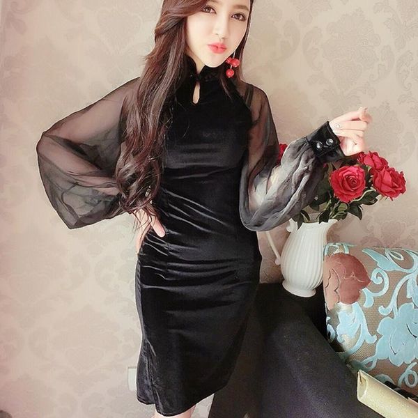 casual dresses summer black women's clothing mesh perspective long sleeve velvet hollow out vestidos moda feminina bodycon dress, Black;gray
casual dresses summer black women's clothing mesh perspective long sleeve velvet hollow out vestidos moda feminina bodycon dress, Black;gray