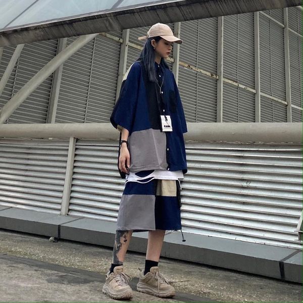 men's tracksuits high street pull rope adjustable stitching collision color solution loose hip-hop summer shirts and shorts for men wom, Gray
men's tracksuits high street pull rope adjustable stitching collision color solution loose hip-hop summer shirts and shorts for men wom, Gray