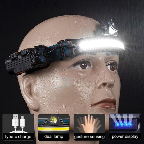 

headlamps induction headlamp xpg+cob led head lamp with built-in battery multi-function usb rechargeable 6 modes torch
