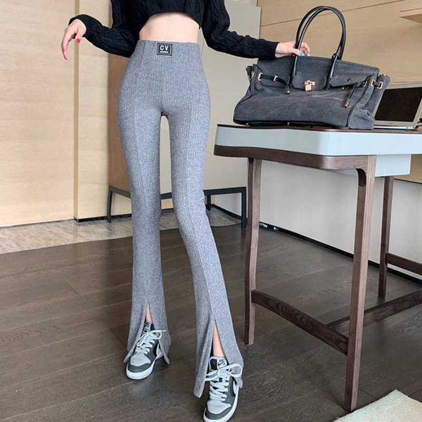 women's pants & capris letter label high waist zipper slit micro flared versatile knitted drape wide leg women, Black;white
women's pants & capris letter label high waist zipper slit micro flared versatile knitted drape wide leg women, Black;white