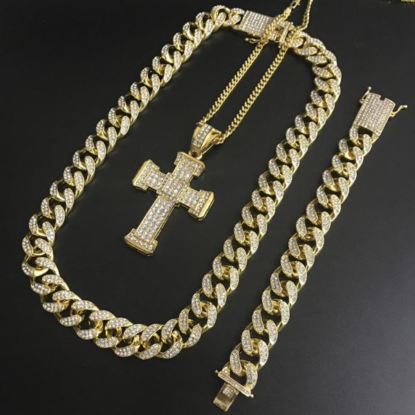 pendant necklaces hip hop men necklace out cuban crystal miami chain gold cross & bracelet set jewerly for, Silver
pendant necklaces hip hop men necklace out cuban crystal miami chain gold cross & bracelet set jewerly for, Silver