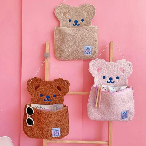 storage bags wall hanging bag cute bear ins japanese style decoration pockets 2021
