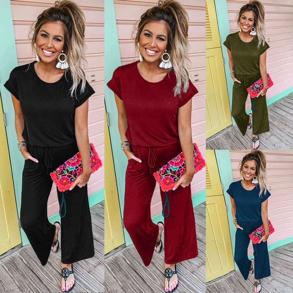 summer style women's new casual pocket lace up pants solid wide leg jumpsuit, Black;white
summer style women's new casual pocket lace up pants solid wide leg jumpsuit, Black;white