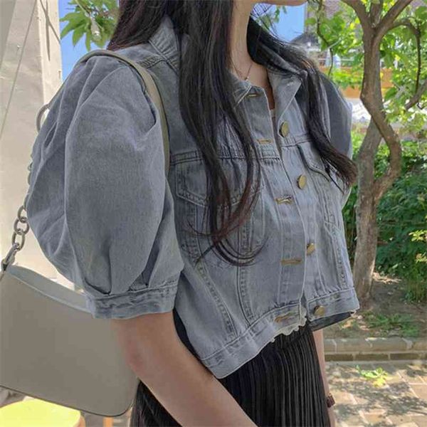 summer turn-down collar single breasted loose section puff sleeve short denim jacket korean casual women coats veste femme 210514, Black;brown
summer turn-down collar single breasted loose section puff sleeve short denim jacket korean casual women coats veste femme 210514, Black;brown