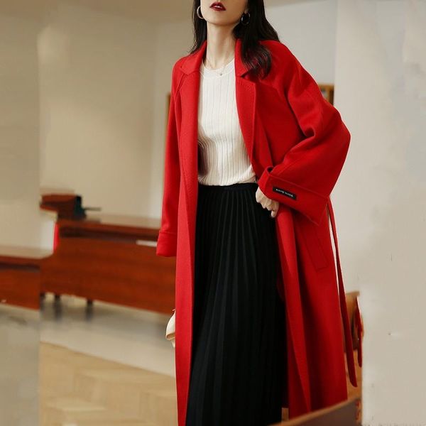 women's wool & blends quality coat women elegant red double-sided woolen overcoat fashion sashes turn-down collar office ladies outerwe, Black
women's wool & blends quality coat women elegant red double-sided woolen overcoat fashion sashes turn-down collar office ladies outerwe, Black