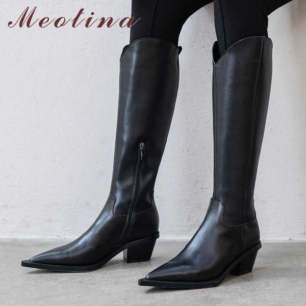 meotina winter western boots women natural genuine leather thick high heel knee high boots zipper pointed toe shoes lady fall 39 210608, Black
meotina winter western boots women natural genuine leather thick high heel knee high boots zipper pointed toe shoes lady fall 39 210608, Black