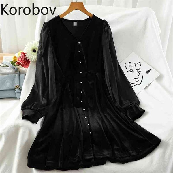 korobov autumn winter new v neck ruffles velvet dress korean office lady black dresses vintage single breasted elegant vestidos 210430, Black;gray
korobov autumn winter new v neck ruffles velvet dress korean office lady black dresses vintage single breasted elegant vestidos 210430, Black;gray