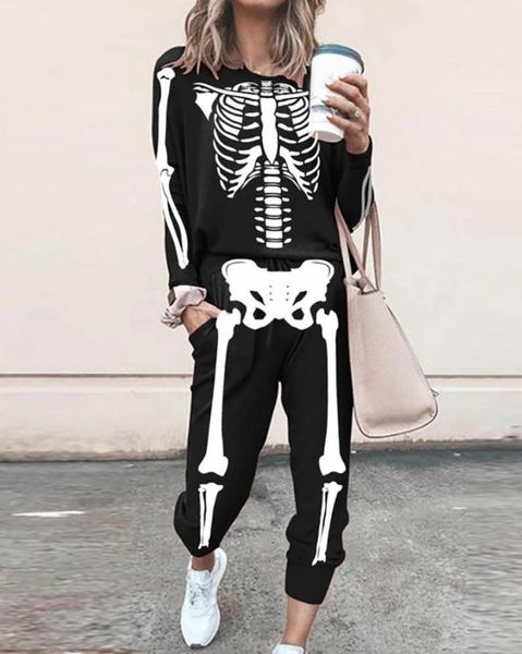 women's pants & capris women dark black skeleton printed pattern pullover and sweat with pockets female two-piece clothes set loose bag, Black;white
women's pants & capris women dark black skeleton printed pattern pullover and sweat with pockets female two-piece clothes set loose bag, Black;white