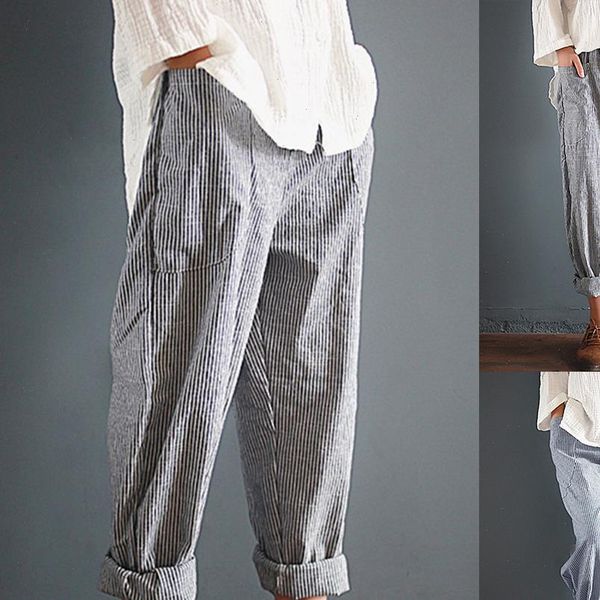 pants autumn casual linen loose women leggings elastic waist striped full length pocket straight female trousers plus size, Black
pants autumn casual linen loose women leggings elastic waist striped full length pocket straight female trousers plus size, Black