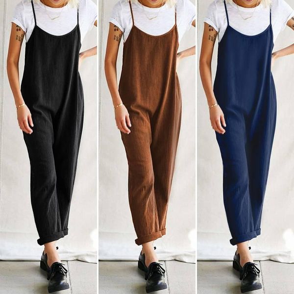 women's jumpsuits & rompers 2021 zanzea women summer linen overalls casual spaghetti strap playsuits female baggy solid pants plus size, Black;white
women's jumpsuits & rompers 2021 zanzea women summer linen overalls casual spaghetti strap playsuits female baggy solid pants plus size, Black;white