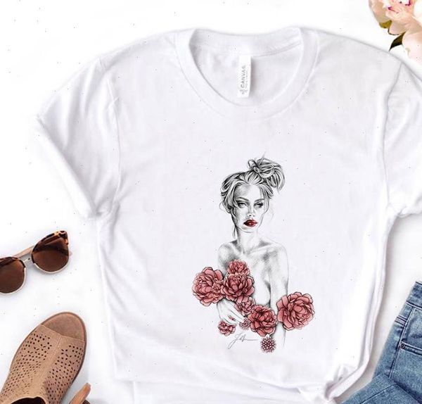 hand draw flower girl print womens t shirt short sleeve o neck loose causal tee clothes, White
hand draw flower girl print womens t shirt short sleeve o neck loose causal tee clothes, White