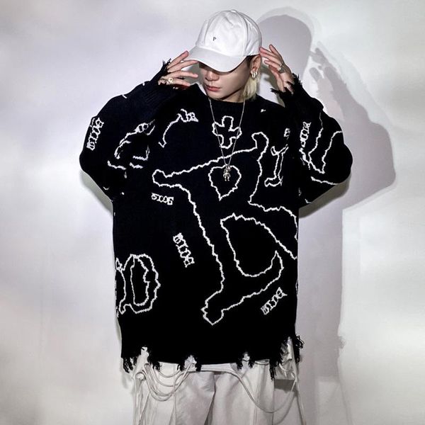 men's sweaters wash hole ripped knit men women streetwear hip hop pullovers jumper fashion oversized all-match winter clothes, White;black
men's sweaters wash hole ripped knit men women streetwear hip hop pullovers jumper fashion oversized all-match winter clothes, White;black