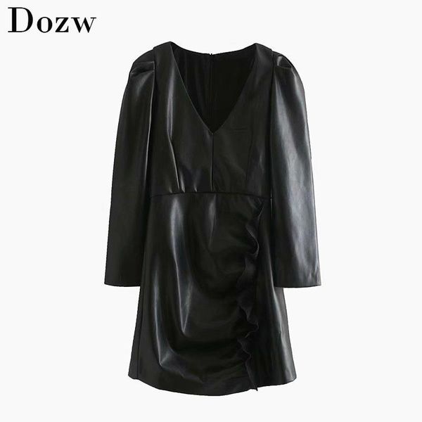 casual dresses black pu faux leather mini dress women deep v neck ruffles long sleeve party back zipper stylish pleated, Black;gray
casual dresses black pu faux leather mini dress women deep v neck ruffles long sleeve party back zipper stylish pleated, Black;gray