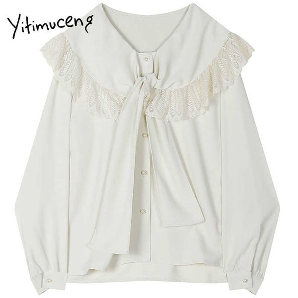 yitimuceng bow lace up blouse women shirts loose solid white spring v-neck single breasted french fashion clothes 210601
yitimuceng bow lace up blouse women shirts loose solid white spring v-neck single breasted french fashion clothes 210601