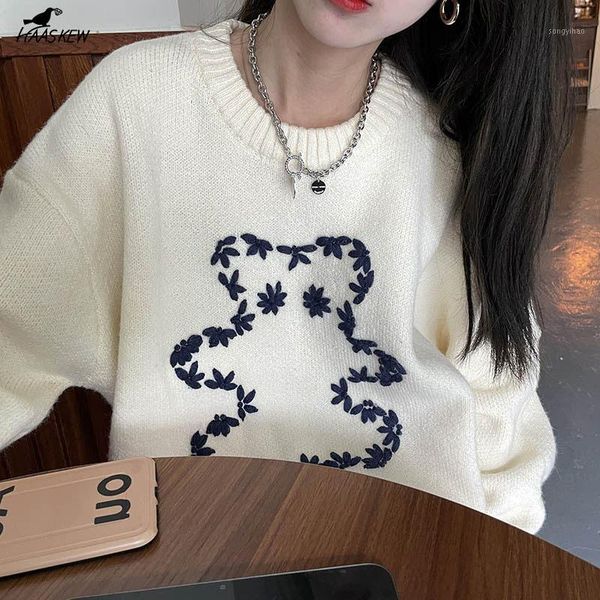 women's sweaters haaskew embroidered sweater oversized 2021 fashion round neck long sleeve loose thick knit pullover, White;black
women's sweaters haaskew embroidered sweater oversized 2021 fashion round neck long sleeve loose thick knit pullover, White;black