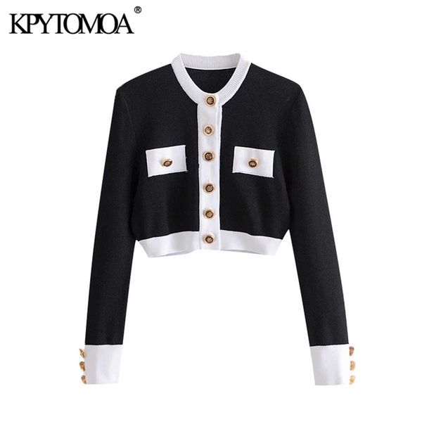 women fashion with buttons cropped knitted cardigan sweater vintage o neck long sleeve female outerwear chic 210421, White;black
women fashion with buttons cropped knitted cardigan sweater vintage o neck long sleeve female outerwear chic 210421, White;black