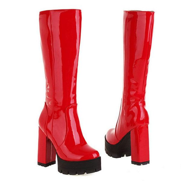 boots 2021 women knee high platform square heel ladies patent pu leather side zipper round toe women's big size, Black
boots 2021 women knee high platform square heel ladies patent pu leather side zipper round toe women's big size, Black