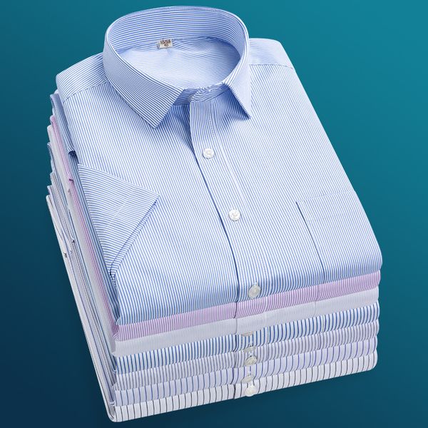 men's short sleeve shirt stripe 2021 summer men's no iron slim fit business shirt professional tooling, White;black
men's short sleeve shirt stripe 2021 summer men's no iron slim fit business shirt professional tooling, White;black