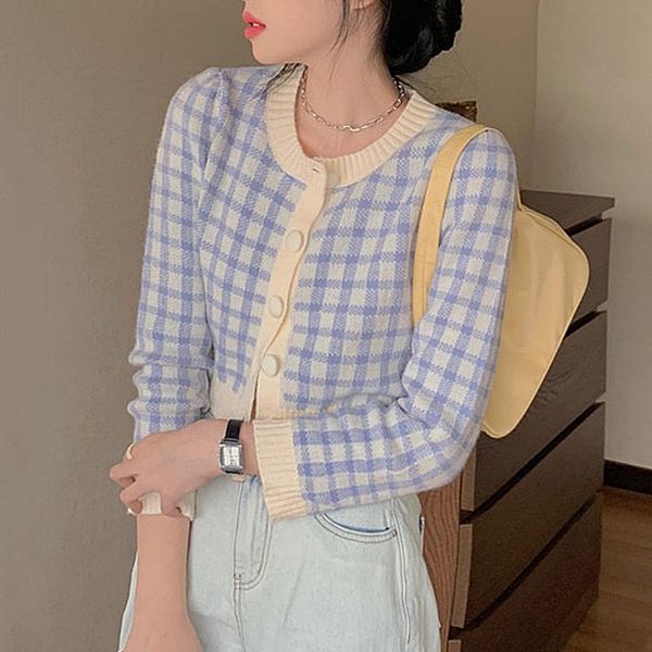 women's knits & tees korean plaid knitted sweater crop cardigan women long sleeve single breasted female cardigans kawaii outwear suete, White
women's knits & tees korean plaid knitted sweater crop cardigan women long sleeve single breasted female cardigans kawaii outwear suete, White
