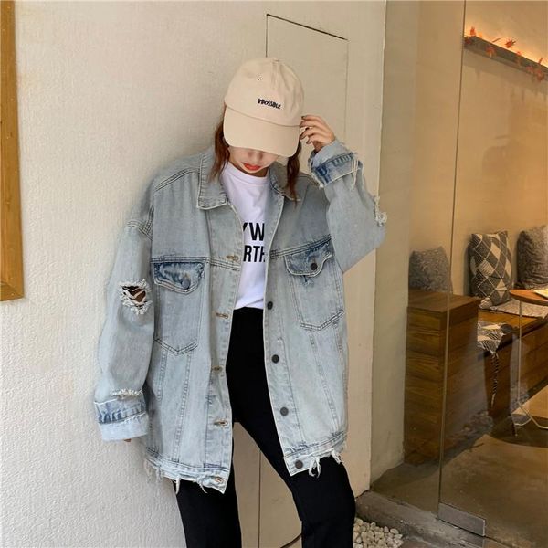 women's jackets denim jacket women 2021 spring fashion hip hop jeans coat long sleeve loose washed female harajuku 221, Black;brown
women's jackets denim jacket women 2021 spring fashion hip hop jeans coat long sleeve loose washed female harajuku 221, Black;brown