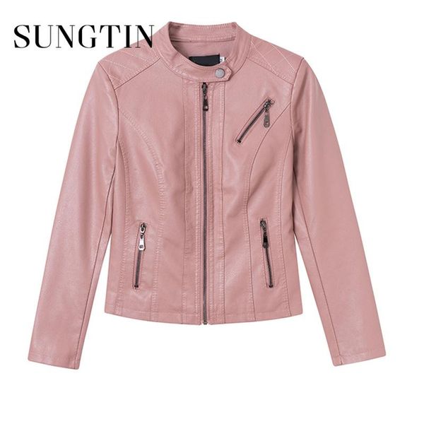 women's leather & faux sungtin zip fashion high street women solid pu jacket spring stylish female pockets chic streetwear, Black
women's leather & faux sungtin zip fashion high street women solid pu jacket spring stylish female pockets chic streetwear, Black