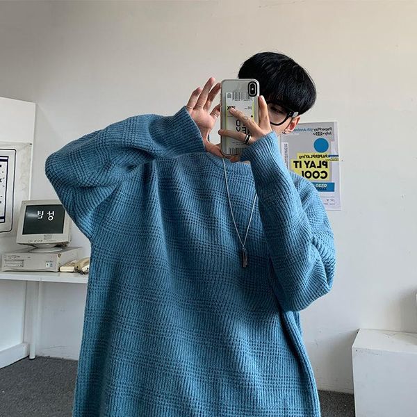 men's sweaters 2021 autumn winter sweater oversize solid color knitted casual pullover for man vintage clothing, White;black 
men's sweaters 2021 autumn winter sweater oversize solid color knitted casual pullover for man vintage clothing, White;black