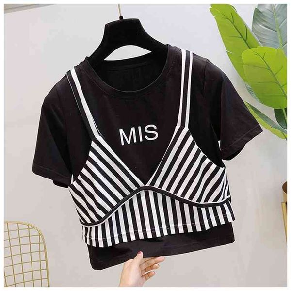 hit summer women's short sleeves o neck patchwork stripe girls style t-shirt ladies casual pullover tee 210428, White
hit summer women's short sleeves o neck patchwork stripe girls style t-shirt ladies casual pullover tee 210428, White