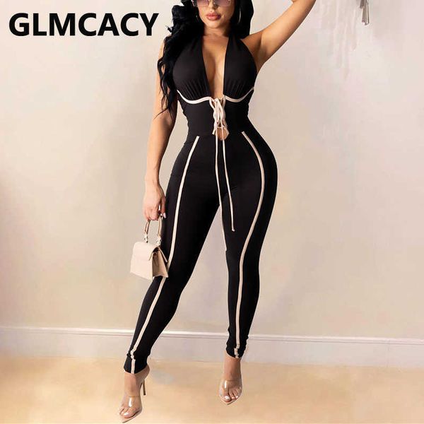 women sleeveless halter jumpsuit chic lace up open back overalls 210702, Black;white
women sleeveless halter jumpsuit chic lace up open back overalls 210702, Black;white