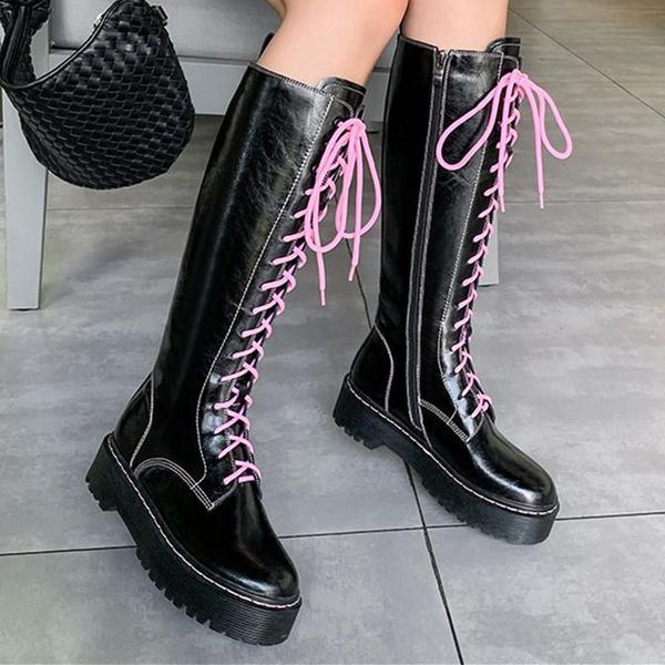 boots women handmade genuine leather round toe high chunky sole knee knight thick platform cross tied shoes, Black
boots women handmade genuine leather round toe high chunky sole knee knight thick platform cross tied shoes, Black