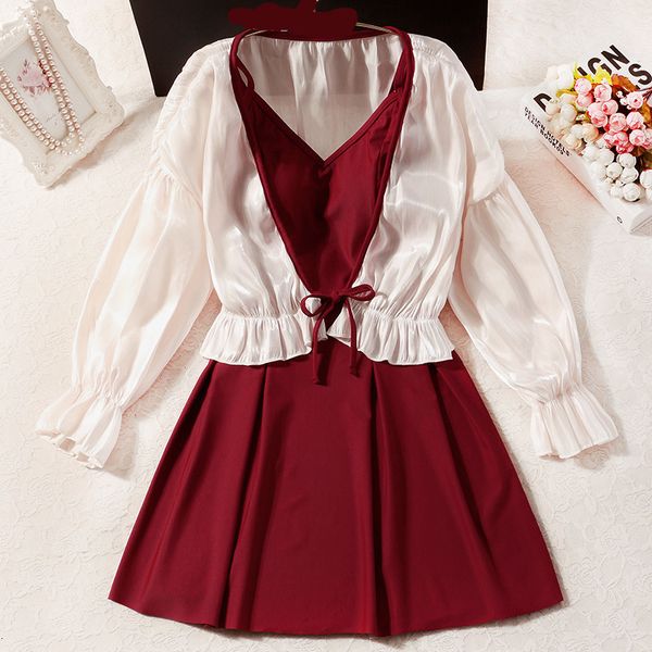 swimwear 2021 conservative student blouse one piece skirt body covering belly and showing thin spring swimsuit female, White;black
swimwear 2021 conservative student blouse one piece skirt body covering belly and showing thin spring swimsuit female, White;black