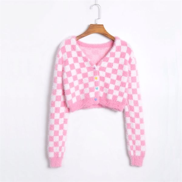 autumn and winter women's sweater casual plaid v-neck long-sleeved short 210430, White
autumn and winter women's sweater casual plaid v-neck long-sleeved short 210430, White