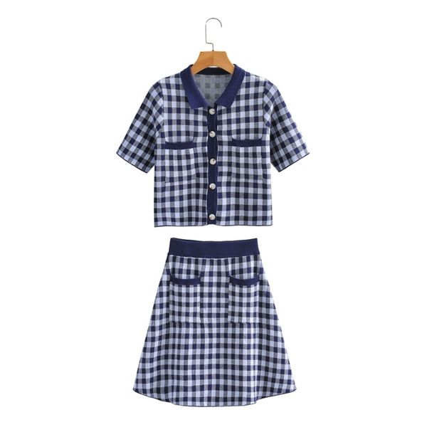 women plaid sweater skirts suits sets fashion knitted turn down collar short sleeve shirts and a-line mini casual 210524, White
women plaid sweater skirts suits sets fashion knitted turn down collar short sleeve shirts and a-line mini casual 210524, White