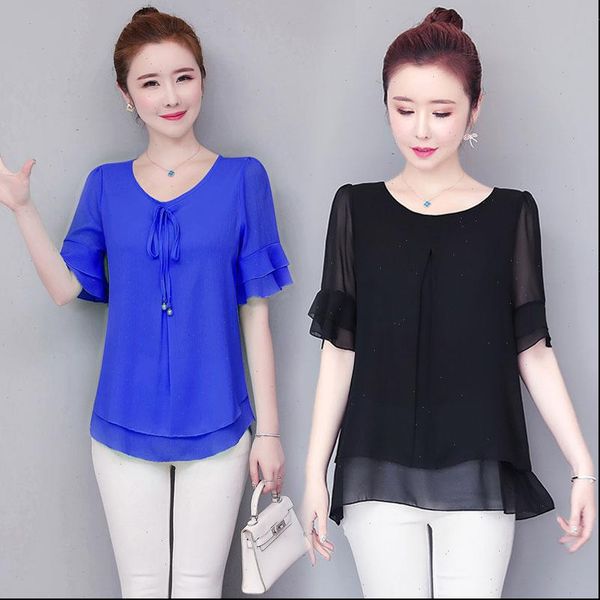 solid summer short sleeve womens blouses v neck lace up chiffon plus size slim clothing ns4544, White
solid summer short sleeve womens blouses v neck lace up chiffon plus size slim clothing ns4544, White
