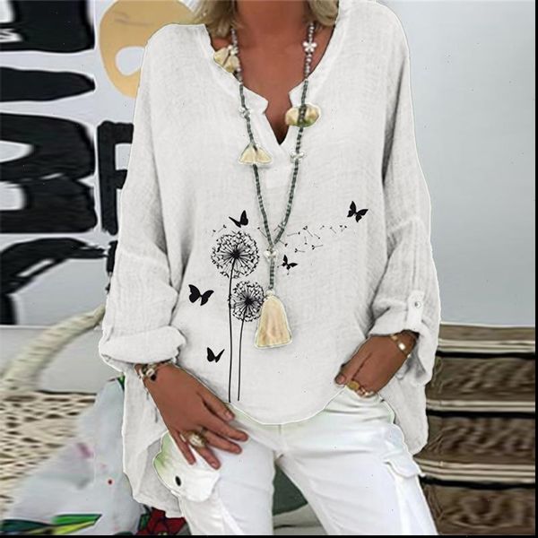 cotton linen autumn large size women shirts loose casual v neck long sleeve printed female blouses, White
cotton linen autumn large size women shirts loose casual v neck long sleeve printed female blouses, White