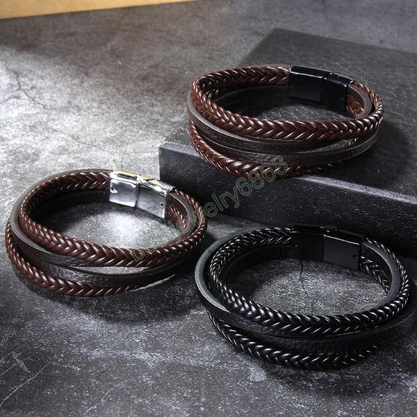 classic multi layer leather bracelet for men vintage braided rope wristband magnetic clasp mens fashion jewelry gift, Golden;silver
classic multi layer leather bracelet for men vintage braided rope wristband magnetic clasp mens fashion jewelry gift, Golden;silver