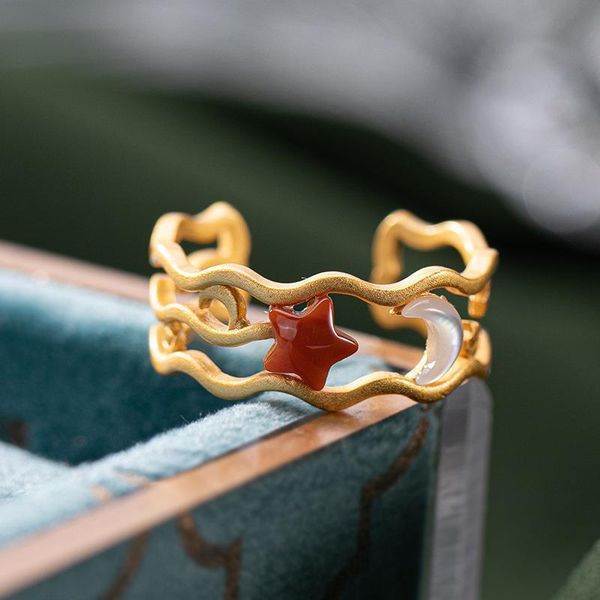 designer original silver inlaid southern carnelian fashion xingyue opening adjustable ring temperament simple ladies jewelry cluster rings, Golden;silver
designer original silver inlaid southern carnelian fashion xingyue opening adjustable ring temperament simple ladies jewelry cluster rings, Golden;silver