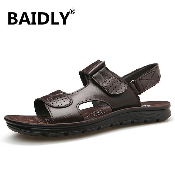 sandals summer men's leather men shoes casual gladiator outdoor beach zapatillas hombre, Black