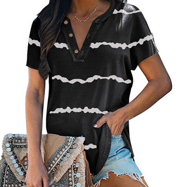 women's t-shirt fashion casual striped print bat sleeve v-neck button short top, White
women's t-shirt fashion casual striped print bat sleeve v-neck button short top, White