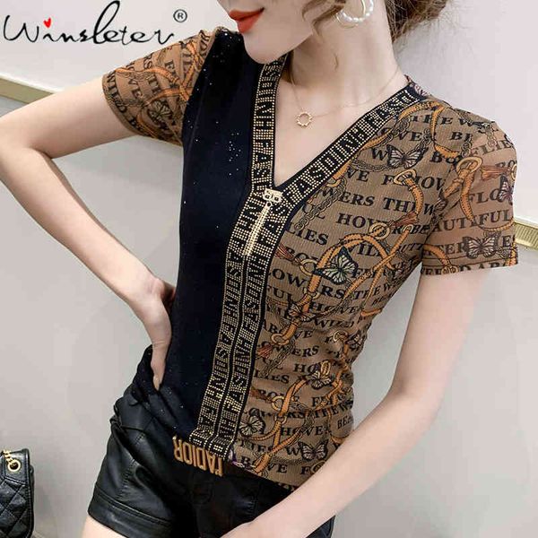 women's t-shirt summer shiny diamonds girls fashion v-neck mesh patchwork leopard letter women short sleeve tees 2021 t1, White
women's t-shirt summer shiny diamonds girls fashion v-neck mesh patchwork leopard letter women short sleeve tees 2021 t1, White
