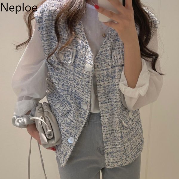 neploe outer vest womens spring v neck sleeveless jackets fashion sweet pockets loose mixed color tank single breasted waistcoat 210422, Black;white 
neploe outer vest womens spring v neck sleeveless jackets fashion sweet pockets loose mixed color tank single breasted waistcoat 210422, Black;white