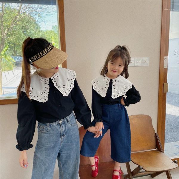 family matching outfits 8968 parent-child clothes big lace collar shirt 2021 autumn girls' large lapel pure cotton bubble sleeve black t, Blue
family matching outfits 8968 parent-child clothes big lace collar shirt 2021 autumn girls' large lapel pure cotton bubble sleeve black t, Blue