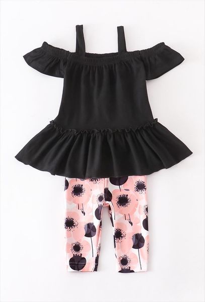 spring summer baby girls children clothes outfits cotton black coral capris floral ruffles, White
spring summer baby girls children clothes outfits cotton black coral capris floral ruffles, White
