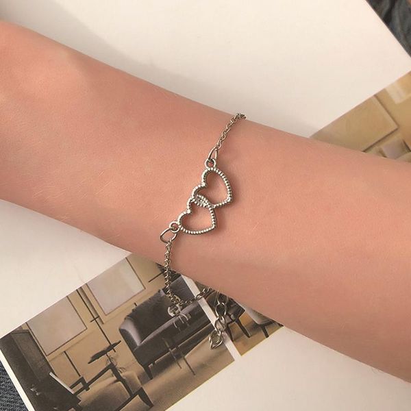 link, chain fashion hollow out double heart-shaped bracelet simple design gold silver color hand romantic women's jewelry gift, Black
link, chain fashion hollow out double heart-shaped bracelet simple design gold silver color hand romantic women's jewelry gift, Black
