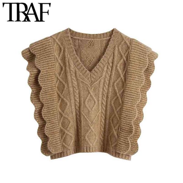 women fashion ruffle trims armhole cable knitted vest sweater vintage v neck sleeveless female waistcoat chic 210507, White
women fashion ruffle trims armhole cable knitted vest sweater vintage v neck sleeveless female waistcoat chic 210507, White