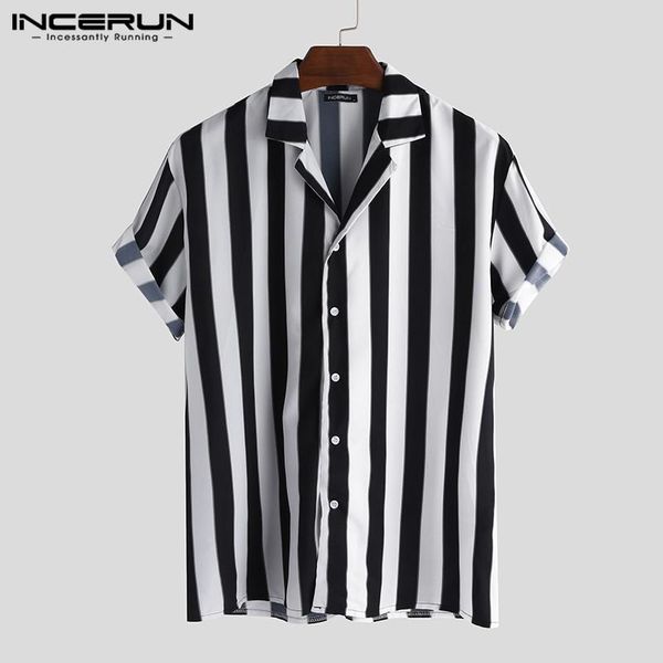 men's casual shirts incerun men striped shirt short sleeve button turn-down collar brand loose hawaiian chemise blouse streetwear 2021, White;black
men's casual shirts incerun men striped shirt short sleeve button turn-down collar brand loose hawaiian chemise blouse streetwear 2021, White;black