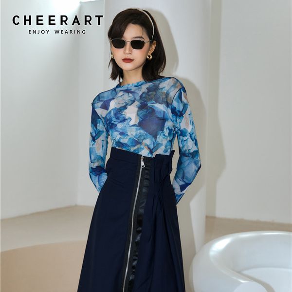 summer mesh long sleeve tshirt women blue printed t shirt sheer transparent tight designer tee 210427, White
summer mesh long sleeve tshirt women blue printed t shirt sheer transparent tight designer tee 210427, White
