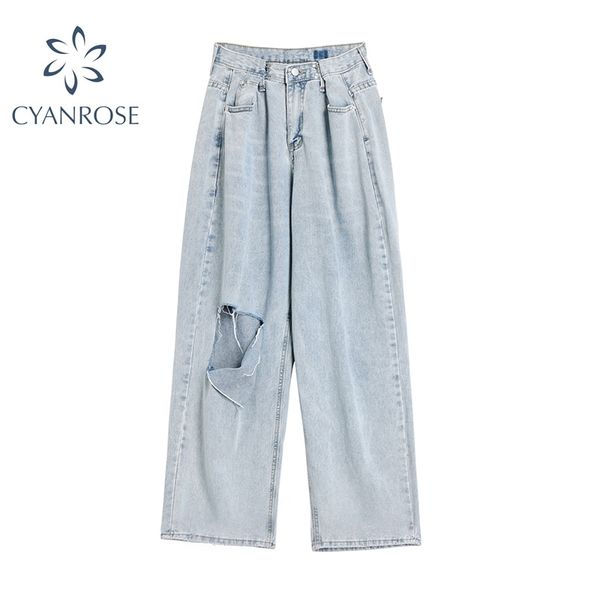 autumn high waist ripped jeans women's wide leg denim hole blue fashion straight cut rotten vintage loose jeans women 210417
autumn high waist ripped jeans women's wide leg denim hole blue fashion straight cut rotten vintage loose jeans women 210417