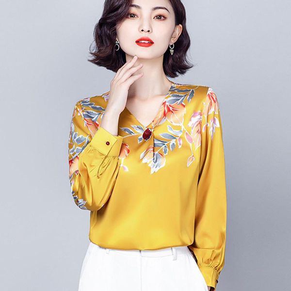 korean silk women blouses woman satin print blouse shirt long sleeve elegant v neck floral women's & shirts, White
korean silk women blouses woman satin print blouse shirt long sleeve elegant v neck floral women's & shirts, White